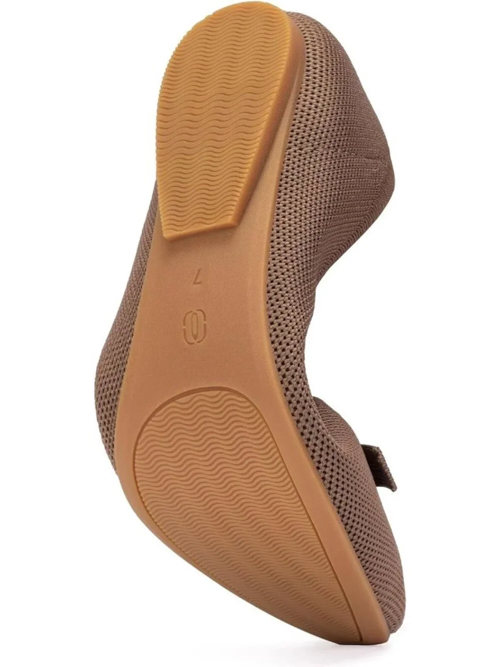 Frank Mully Women's Brown Solid Rubber Knit Squared Toe Bow Slip On Ballet Flats